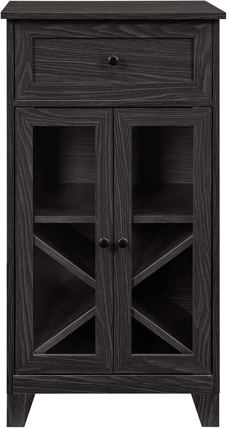 Graphite Glass-Door Bar Cabinet with Drawer and Shelving