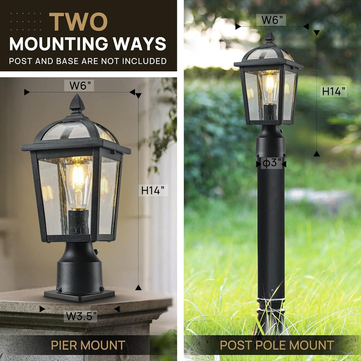 Black Metal Dusk to Dawn Outdoor Post Lights with Clear Glass, 2-Pack