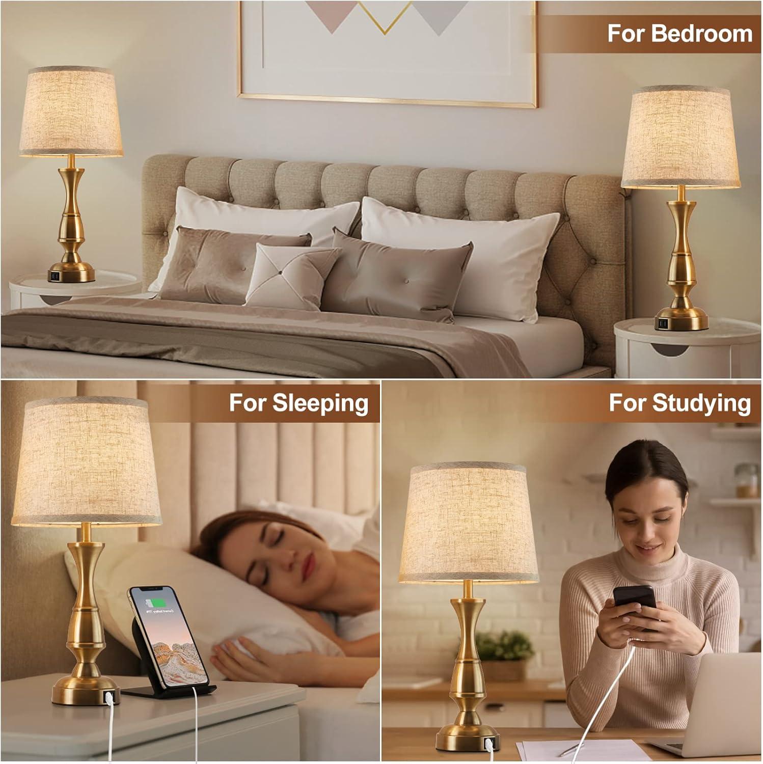 GyroVu Vintage Bedside Lamp Set of 2,Farmhouse Table Lamp Touch Control 3-Way Dimmable End Table Lamp with 2 USB Port, Desk Lamp Modern Nightstand Lamp for Living Room Bedroom Hotel Office