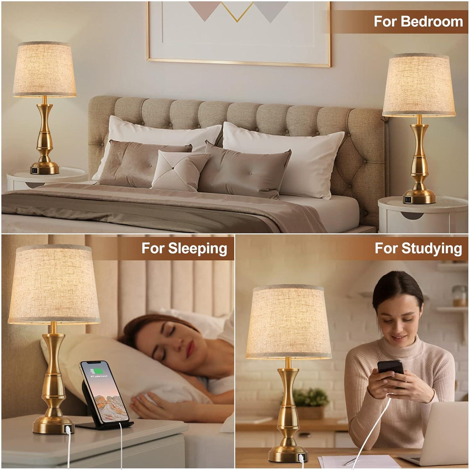GyroVu Vintage Bedside Lamp Set of 2,Farmhouse Table Lamp Touch Control 3-Way Dimmable End Table Lamp with 2 USB Port, Desk Lamp Modern Nightstand Lamp for Living Room Bedroom Hotel Office