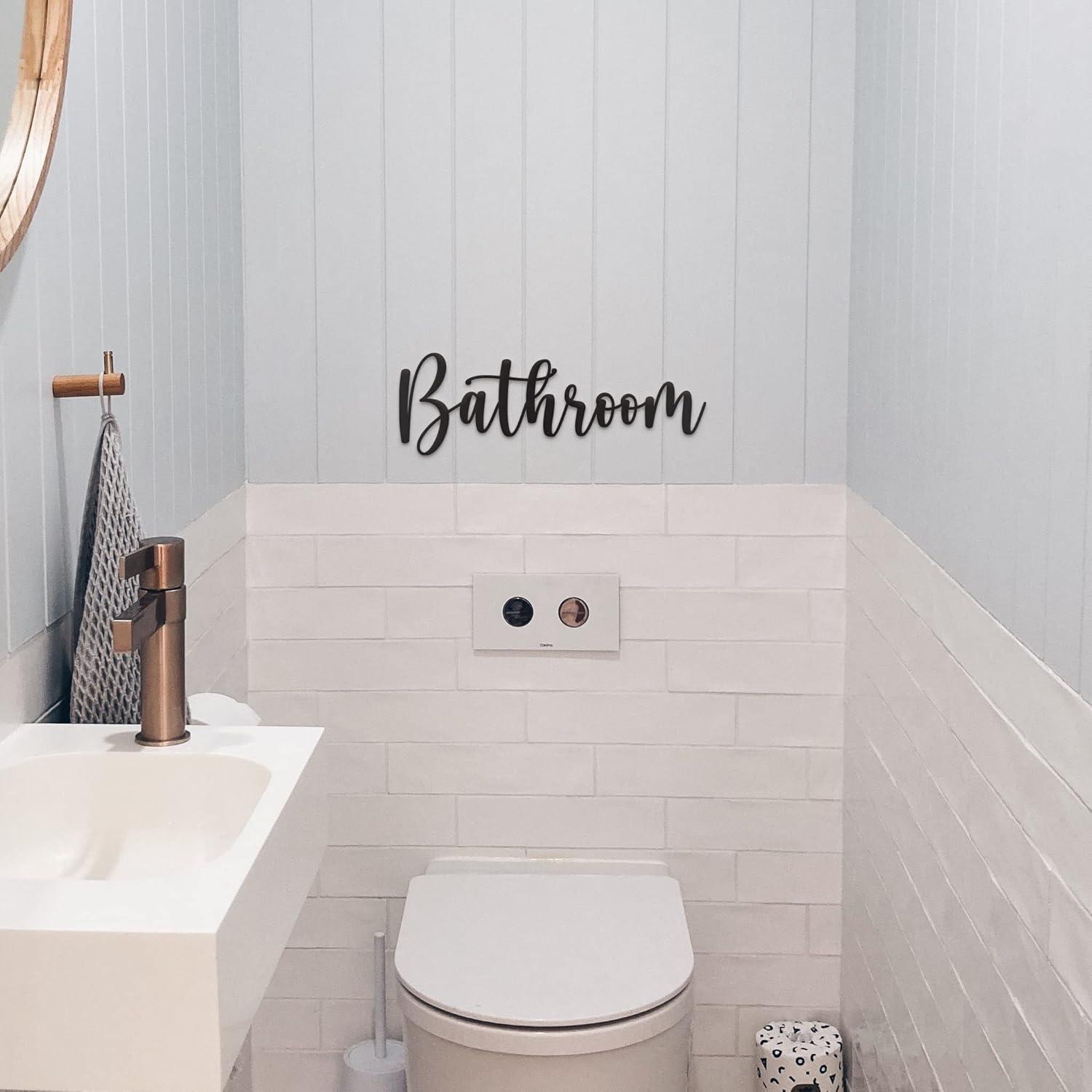 Vivegate Bathroom Letter Sign Wall Decor Metal Art - 16"x6" Farmhouse Bathroom Signs For Door Metal Cut Out Bathroom Signs Wall Decor From Durable Powder-coated Metal, Perfect For Home Farmhouse