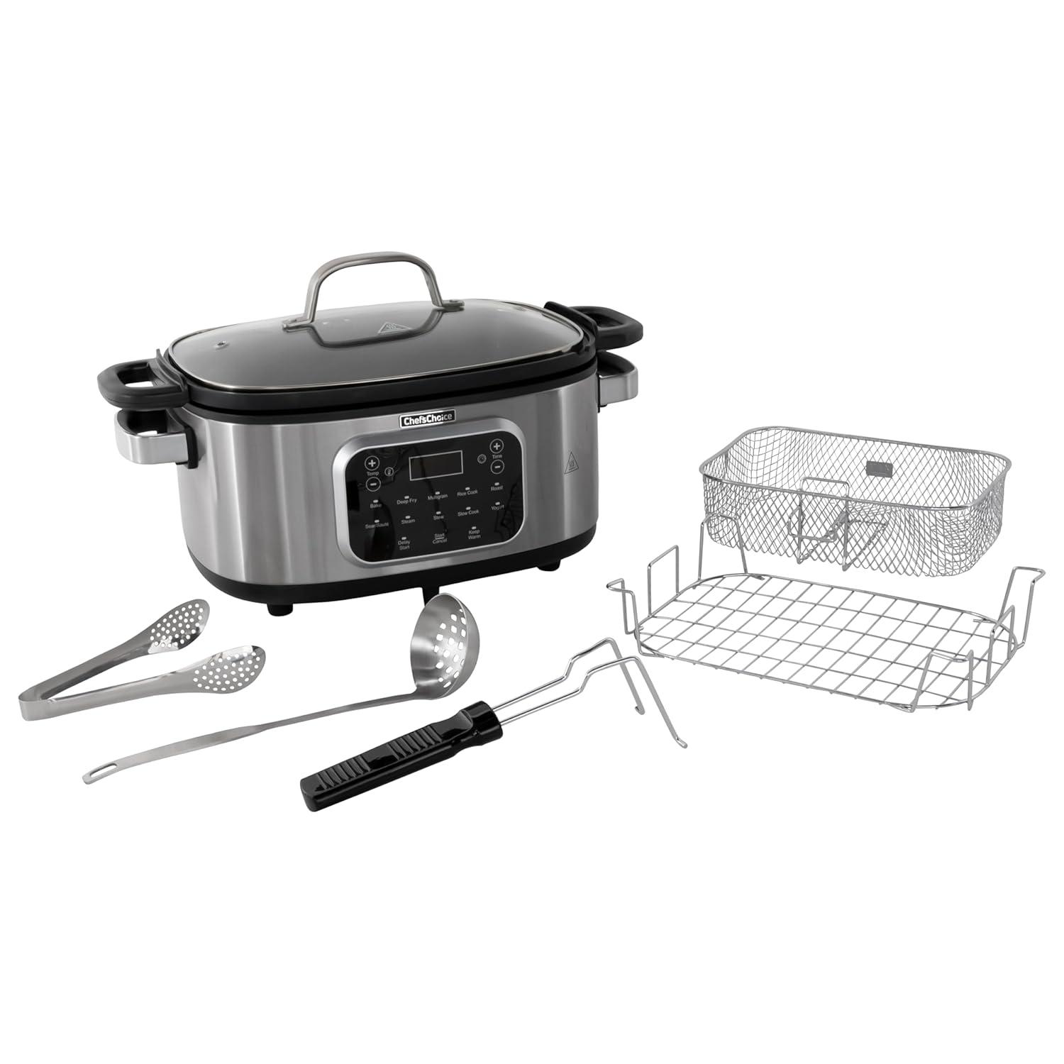 Chef'sChoice Multicooker, Large 6-Quart Capacity Multipurpose Non-Stick Vessel and Variable Temperature Control with Keep Warm and 12 Cooking Presets, 1300-Watts, Stainless Steel