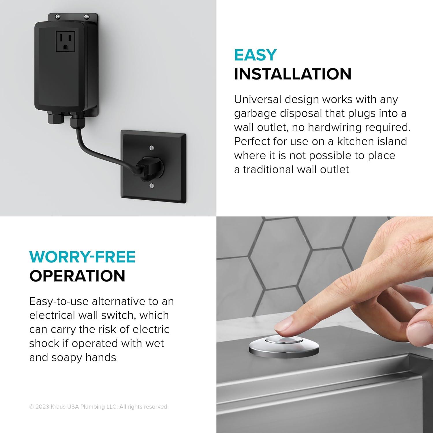 Kraus KRAUS Garbage Disposal Air Switch Kit with Push Button, AC Adapter, Power Cord, and Air Tube Included