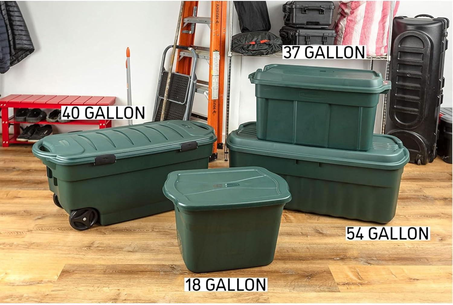 Rubbermaid 6 Pack Plastic Storage Bins with Lids, Large 18 Gallon Tote Container for Clothes and Moving, Stackable, Hunter Green