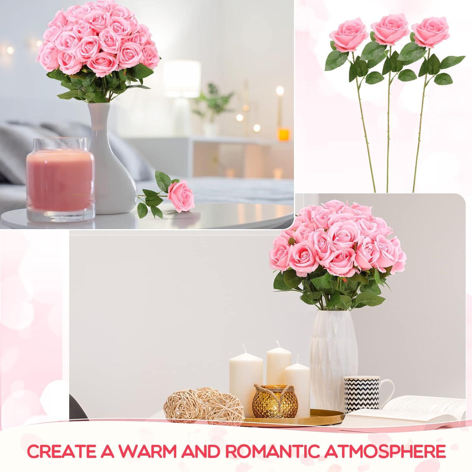 50 Pcs Artificial Rose Flower Realistic Silk Roses with Stem Bouquet of Flowers Plastic Flowers Real Looking Fake Roses for Home Wedding Centerpieces Party Decorations (Black)