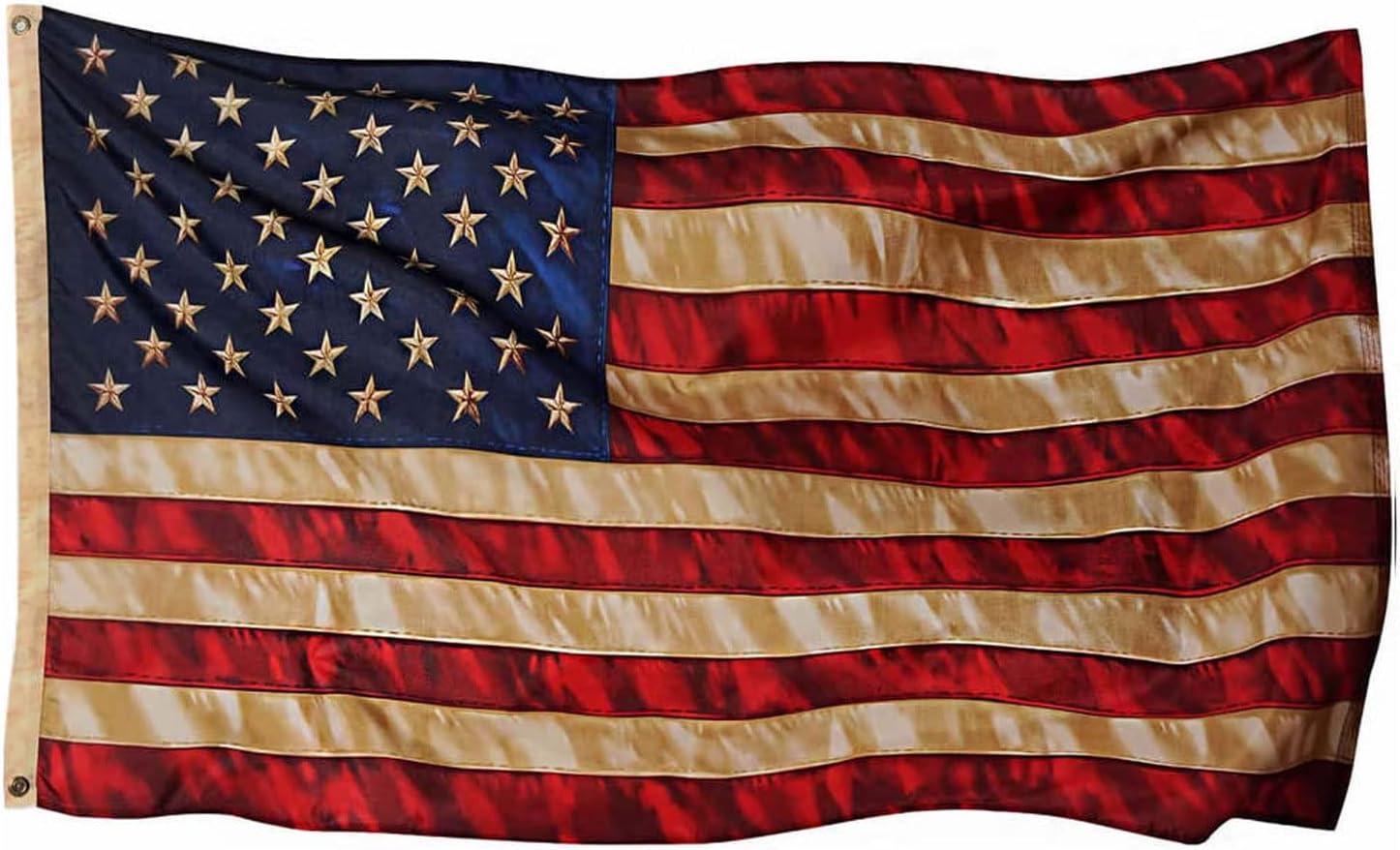 3x5 MWS USA American 50 Star Tea Stained Poly Heavy Duty Flag 3'x5' Grommets