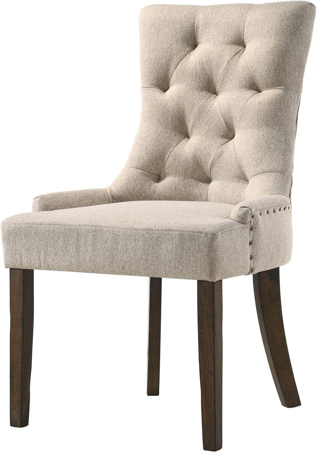 22" Farren Accent Chair Beige Fabric/Espresso Finish - Acme Furniture: Upholstered, Tufted Backrest, Nailhead Trim