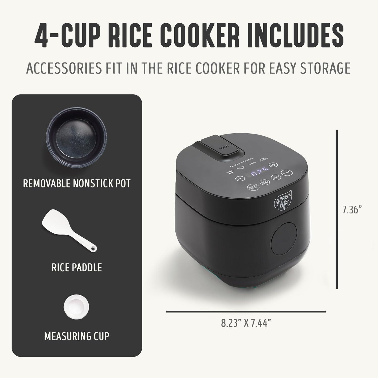Black 4-Cup Digital Ceramic Nonstick Rice Cooker