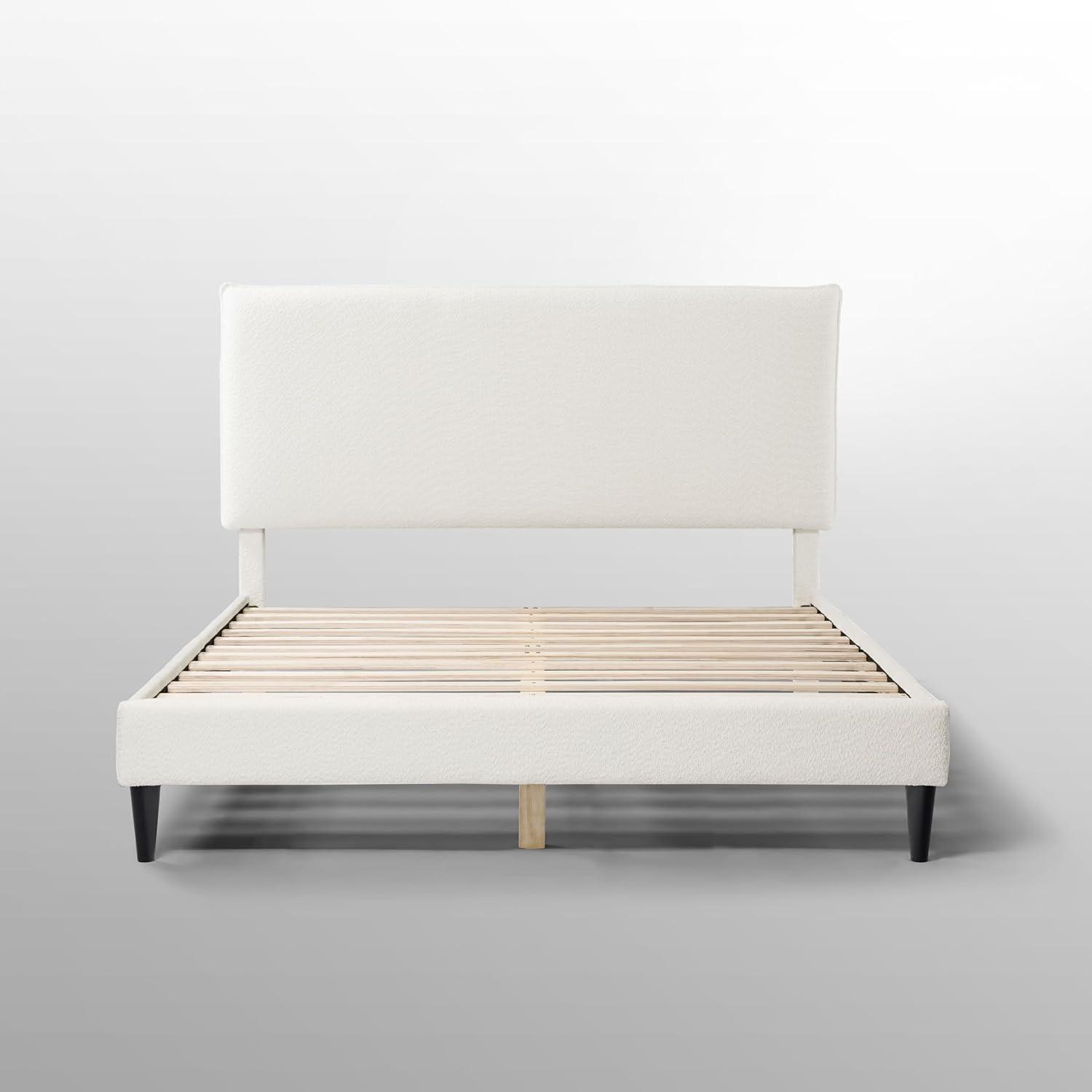 24/7 Shop At Home Queen Heartwild Modern Boucle Upholstered Pillow Headboard Platform Bed: Smooth Finish & Wood Frame