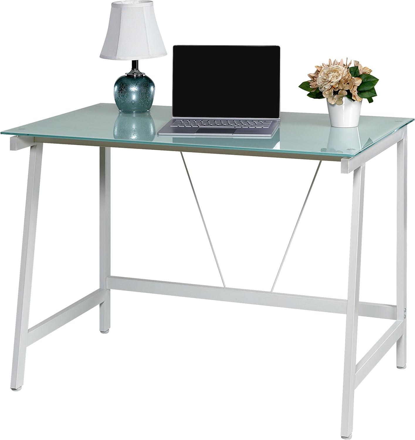 White Glass Top Minimalist Writing Desk