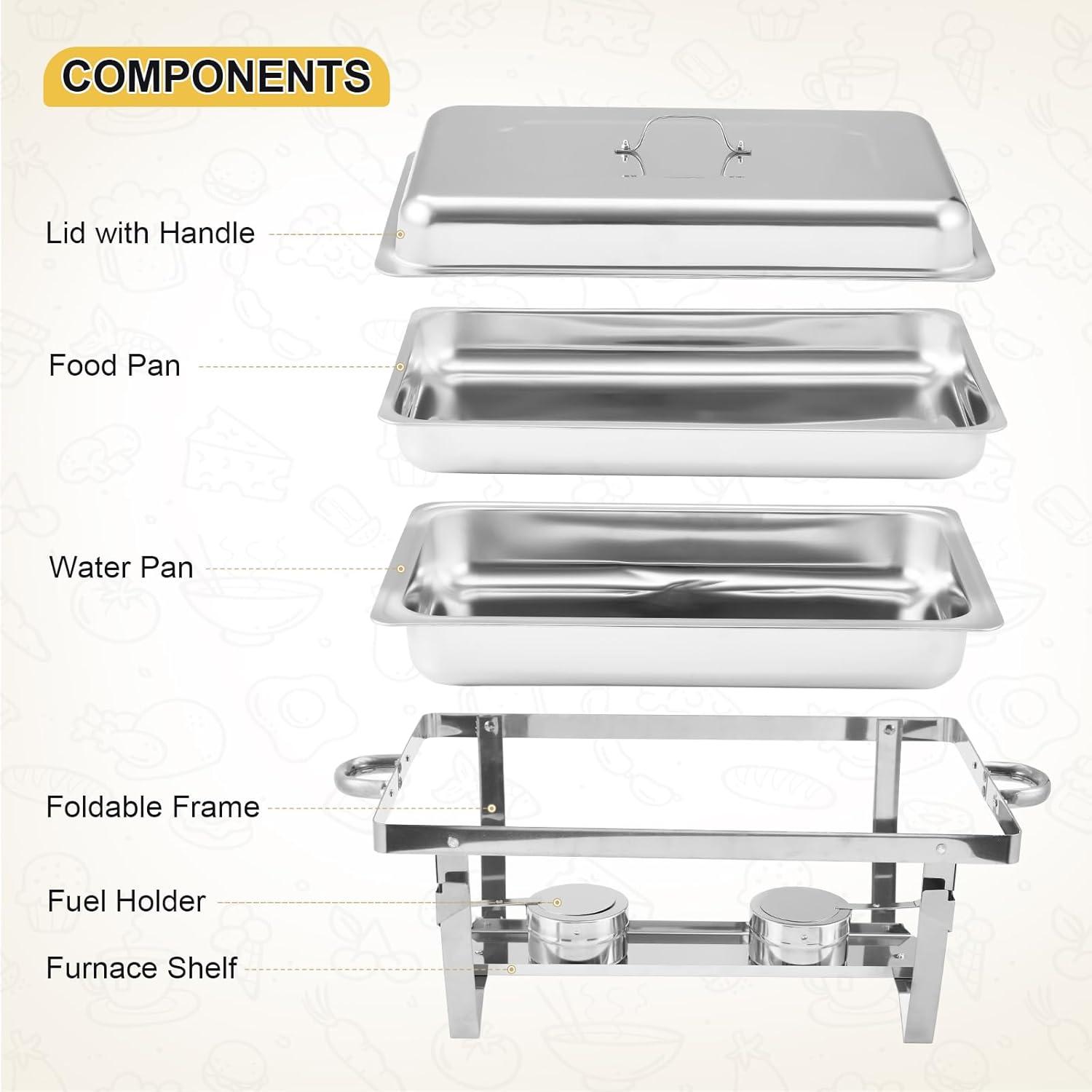 The Party Aisle™ Chafing Dishes For Buffet 4 Pack, 8 Qt Stainless Steel Chafers And Buffet Warmers Sets With Lid, Rectangle Serving Food Warmer Catering Supplies Buffet Display For Parties