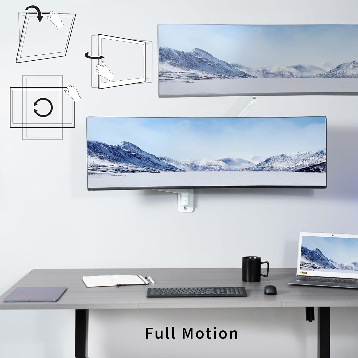 VIVO White Single Pneumatic Monitor Wall Mount, Fits Ultrawides up to 49"