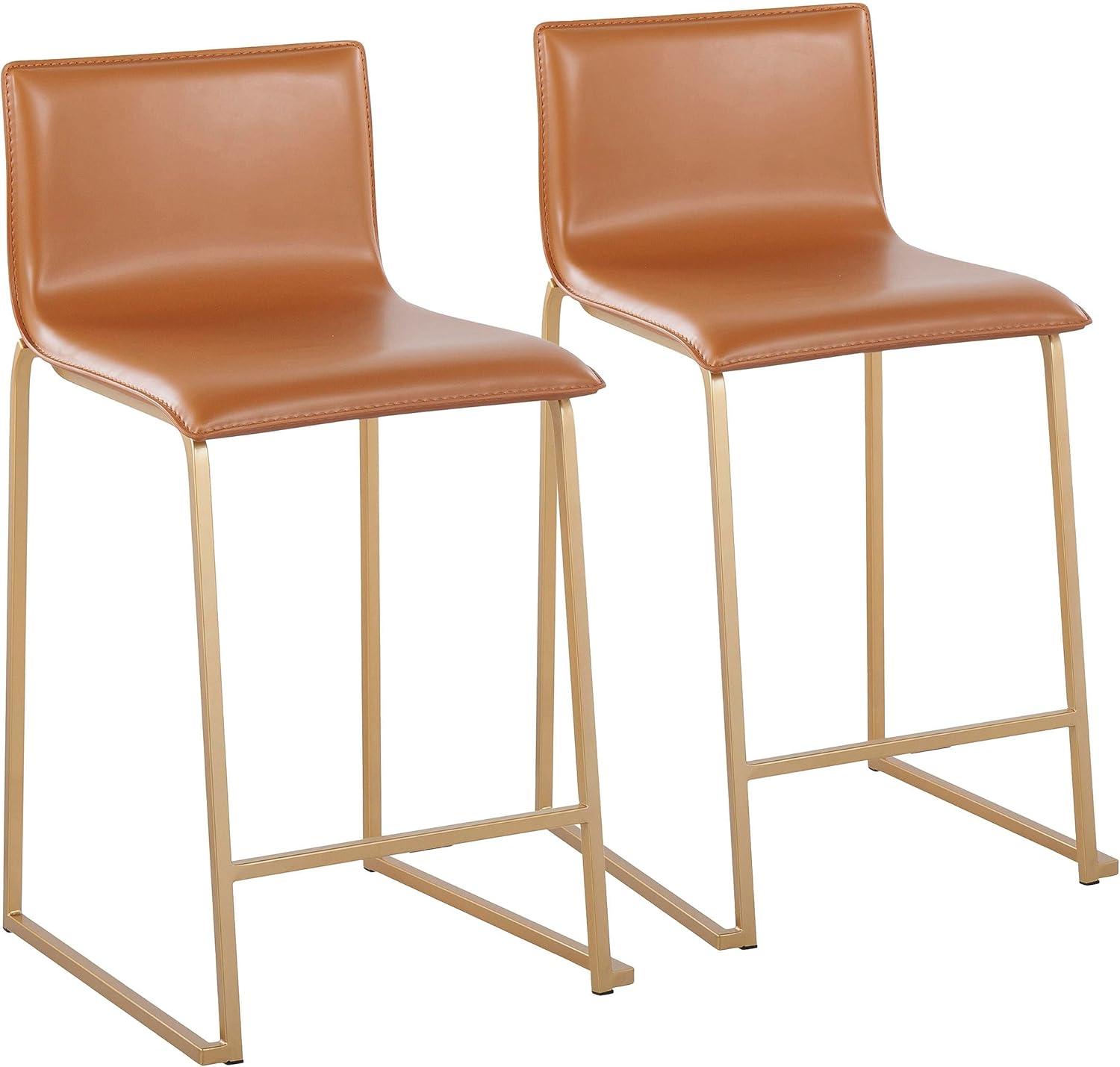 Set of 2 26" Mara Contemporary Counter Height Barstools Gold/Camel - LumiSource: Upholstered, Steel Frame, Fixed Height