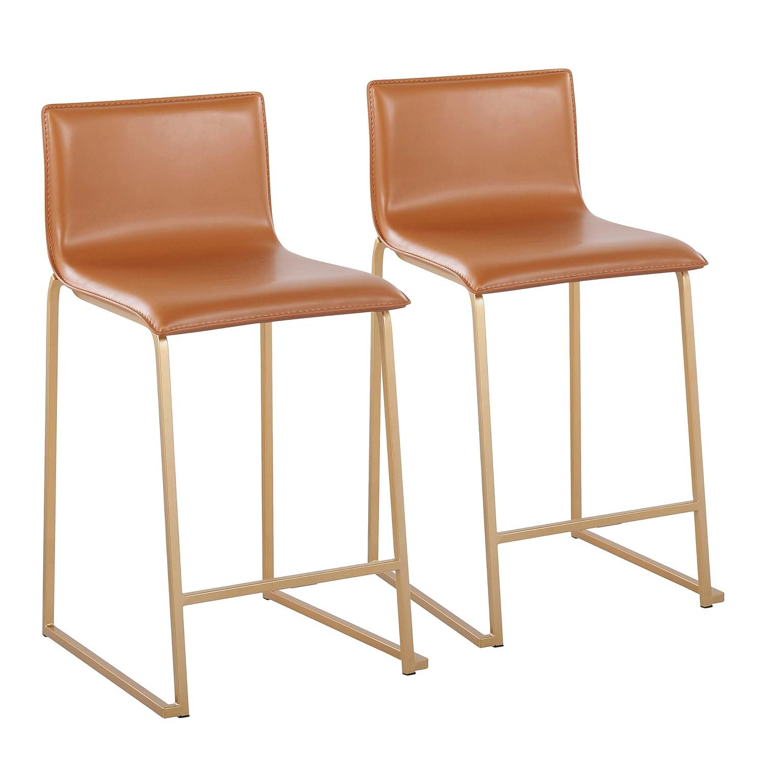 Set of 2 26" Mara Contemporary Counter Height Barstools Gold/Camel - LumiSource: Upholstered, Steel Frame, Fixed Height