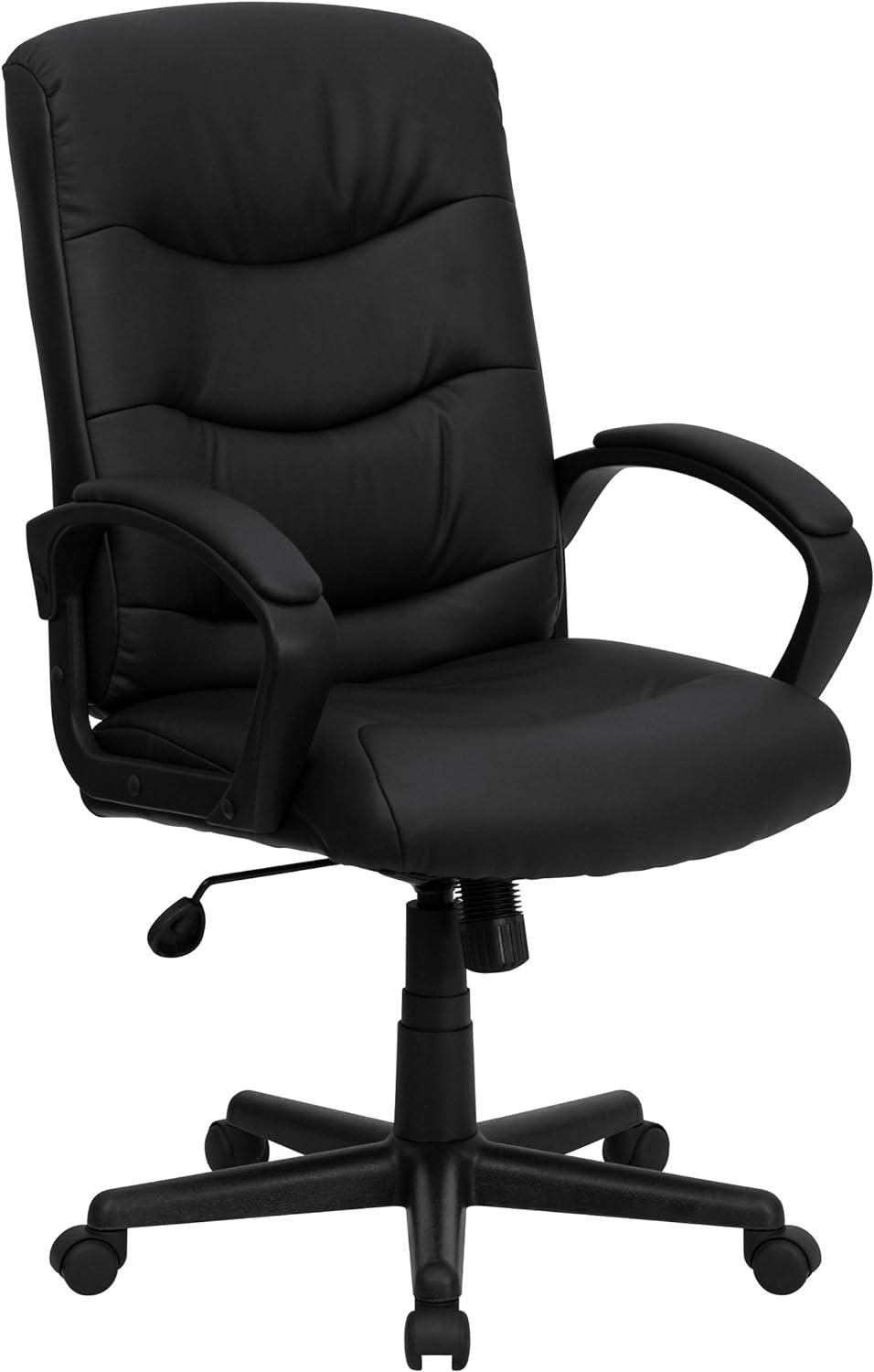 Ergonomic Black LeatherSoft Swivel Task Chair with Lumbar Support