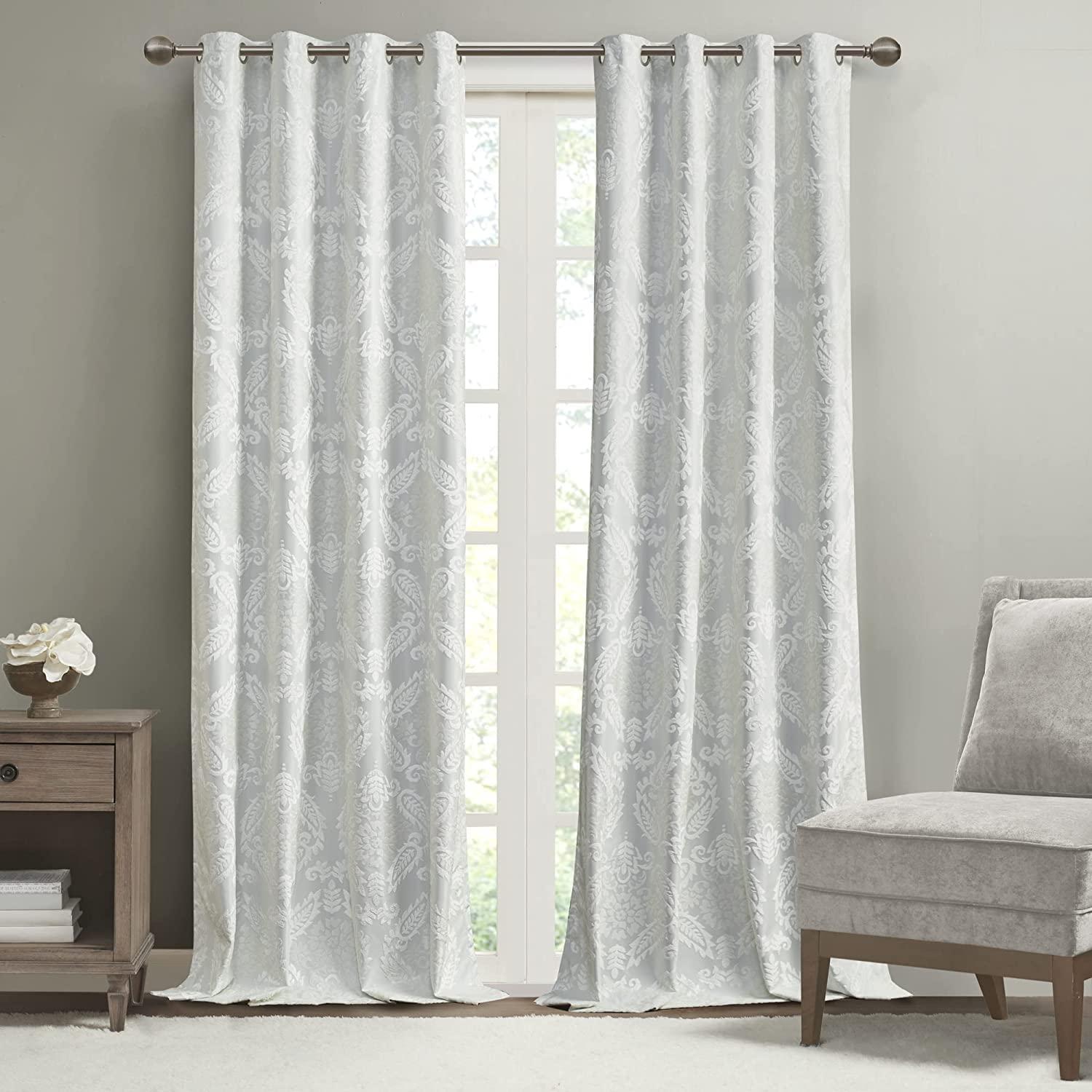 Madison Park Amelia Knitted Jacquard Paisley Total Blackout Grommet Top Single Curtain Panel