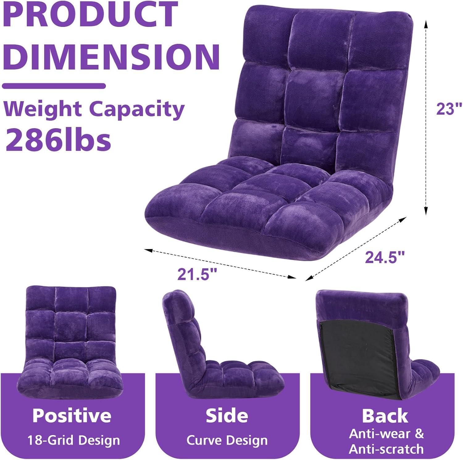 Tangkula Adjustable 14-Position Floor Chair ,Padded Gaming Chair Lazy Recliner Purple