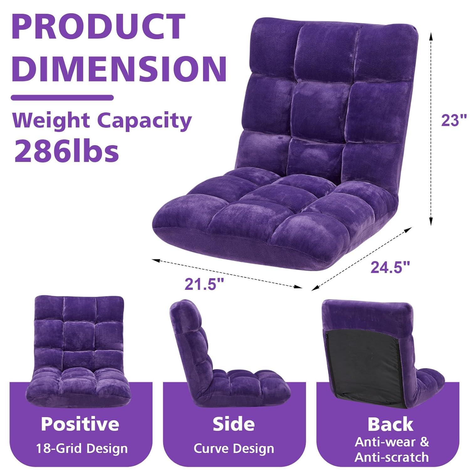 Tangkula Adjustable 14-Position Floor Chair ,Padded Gaming Chair Lazy Recliner Purple