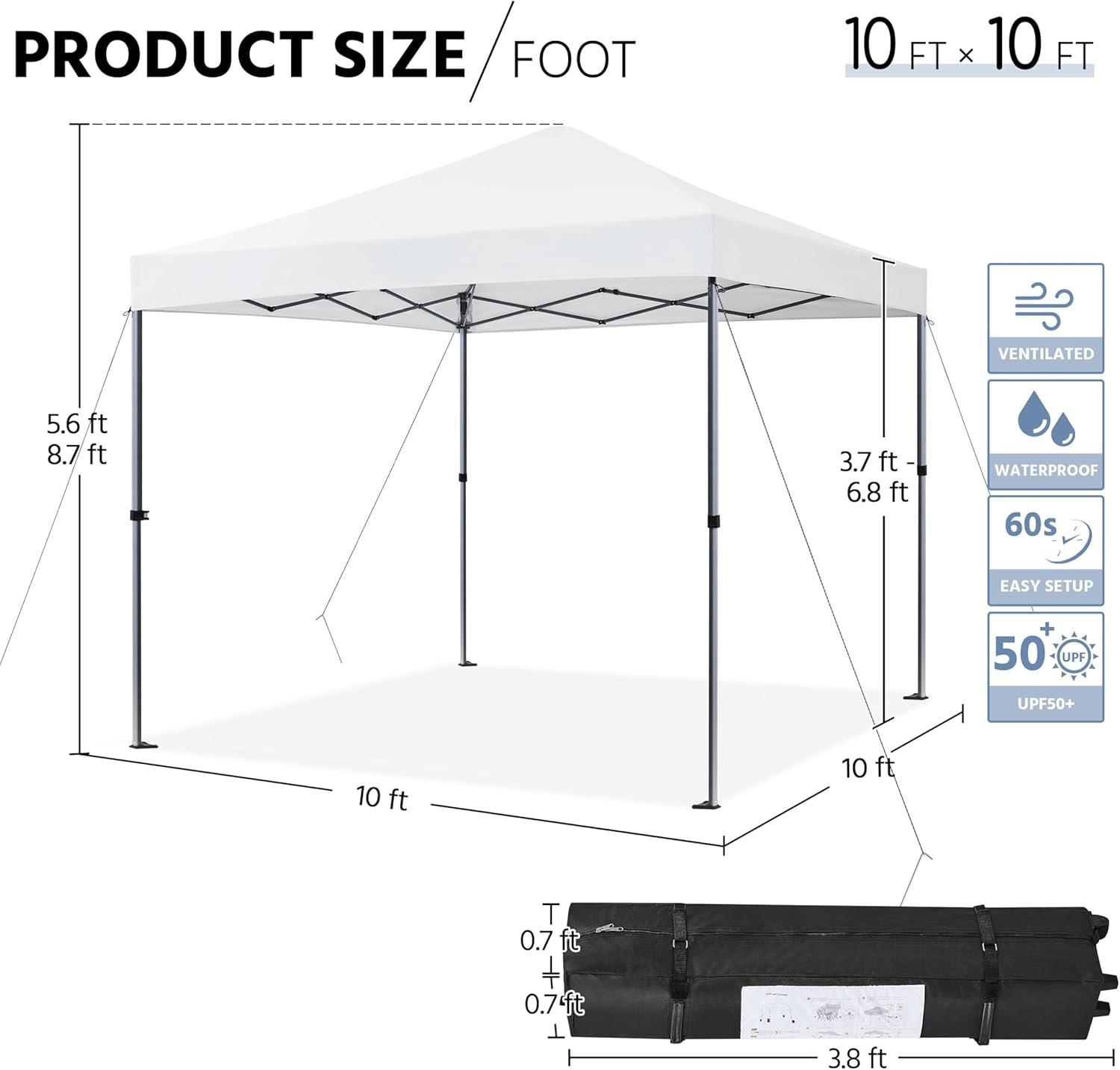 Yaheetech 10x10ft Pop-up Canopy with One-Push-To-Lock Setup Mechanism