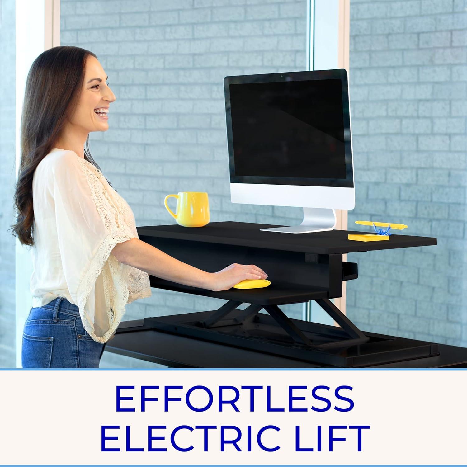 FlexPro Premier Electric Standing Desk Converter – 36" Sit to Stand Workstation – Black – Stand Steady