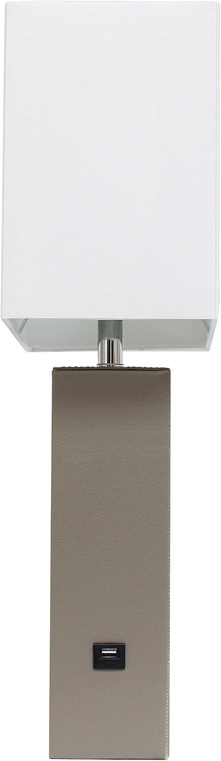 Modern Leather Table Lamp with USB and Fabric Shade Gray/White - Elegant Designs: Chic USB Charging Port, Linen Shade, No Assembly Required