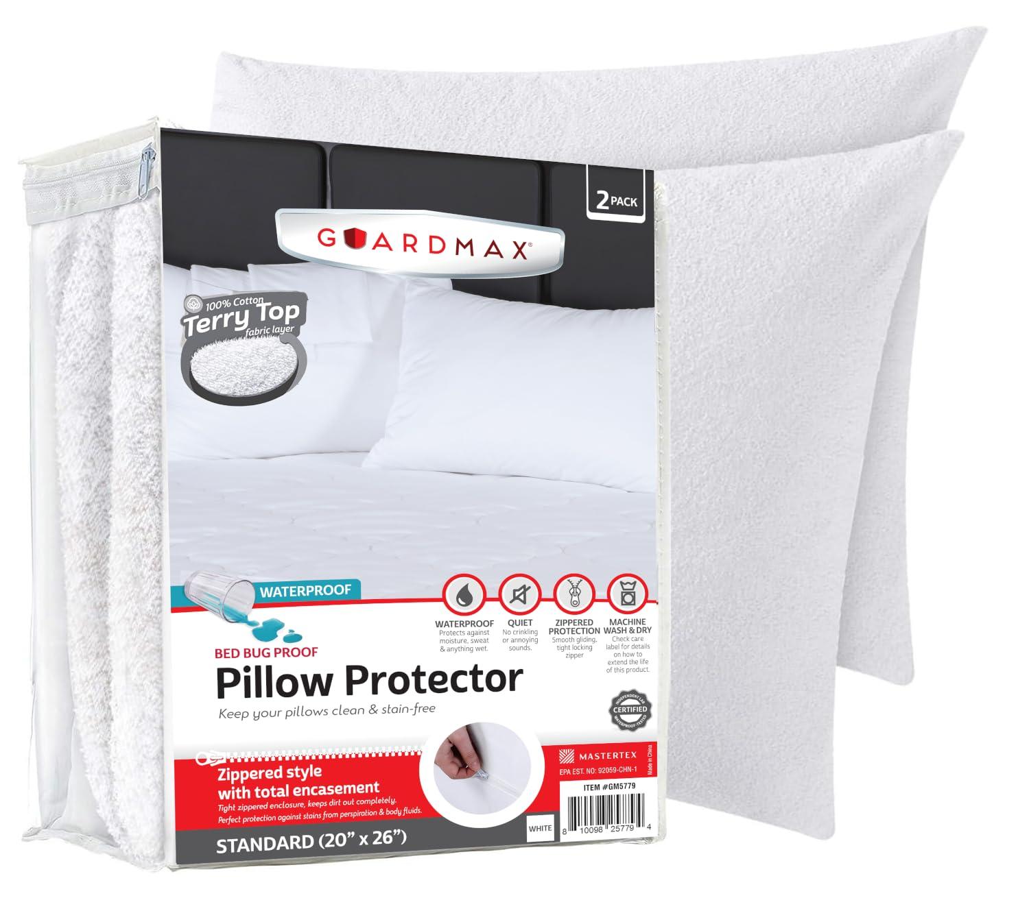 Guardmax - Bed Bug/Waterproof Terry Top Pillow Protector - Zippered - 2/PK - Standard