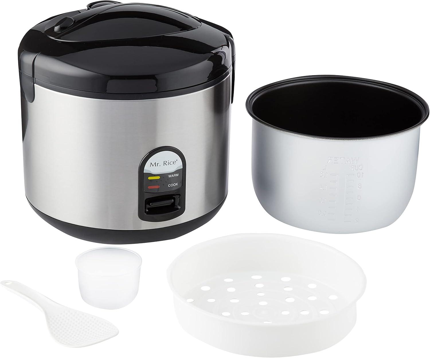 Mr. Rice 10-Cup Stainless Steel Electric Rice Cooker with Steamer