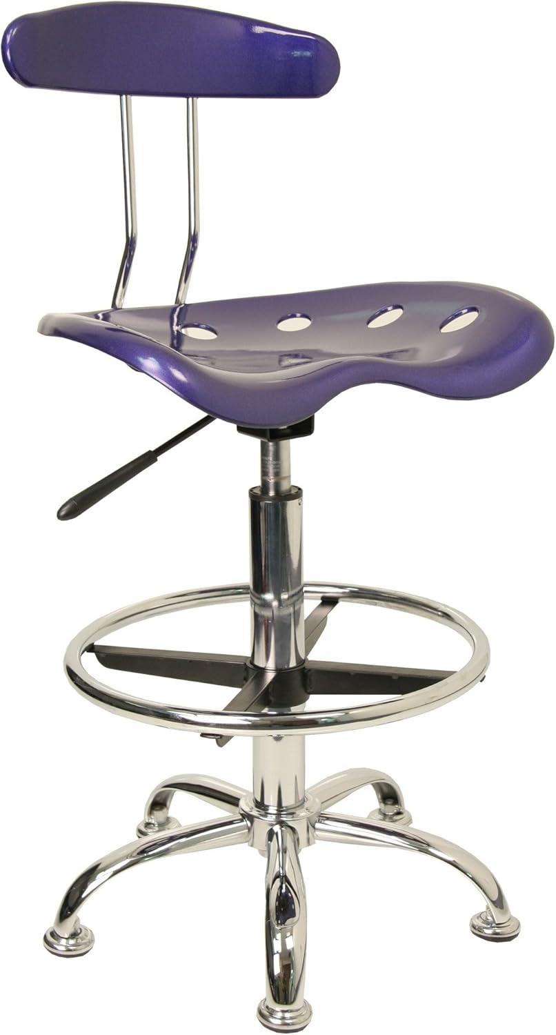 Swivel Adjustable Saddle-Style Stool in Deep Blue and Chrome