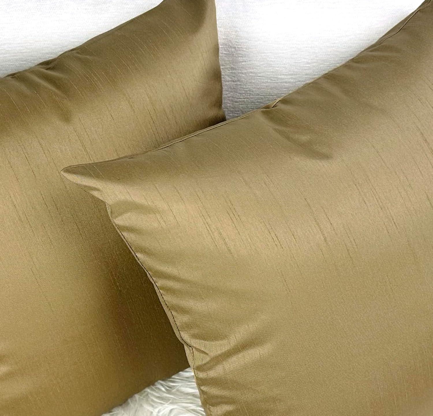 Aiking Home 20x20 Inches Faux Silk Square Throw Pillow Cover, Zipper Closure, Brass (Set of 2)