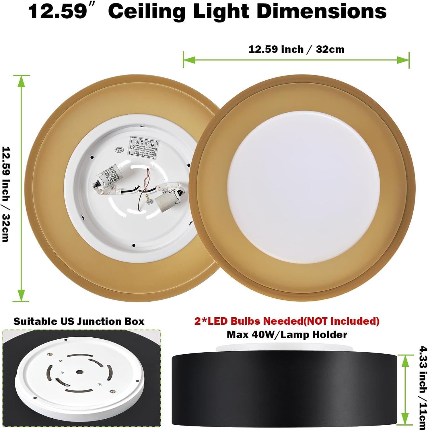 Modern Black and Gold Glass Drum Flush Mount Ceiling Light