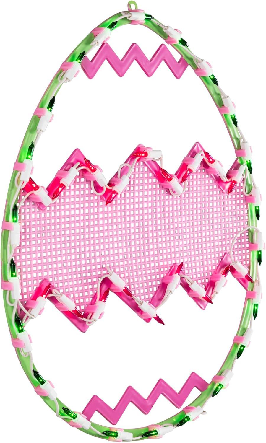 Northlight Lighted Chevron Stripe Easter Egg Window Decoration - 17" - Green and Pink