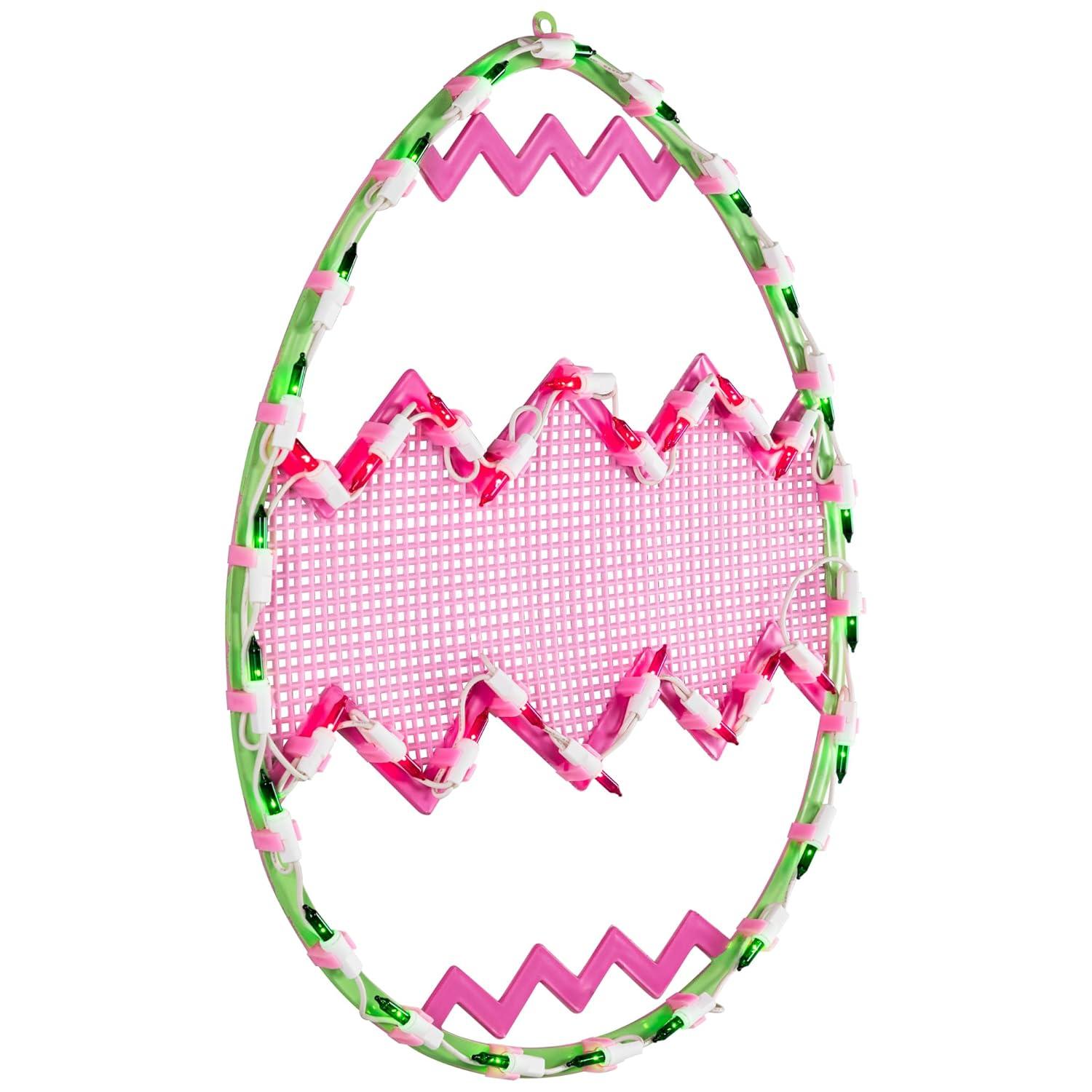 Northlight Lighted Chevron Stripe Easter Egg Window Decoration - 17" - Green and Pink