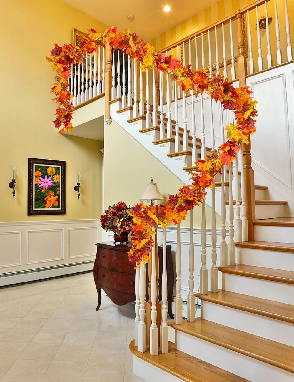 Coolmade 2 Pack Fall Garland Maple Leaf, 5.9Ft/Piece 7 Colors Hanging Vine Garland Artificial Autumn Foliage Garland Thanksgiving Decor for Home Wedding Fireplace Party Christmas