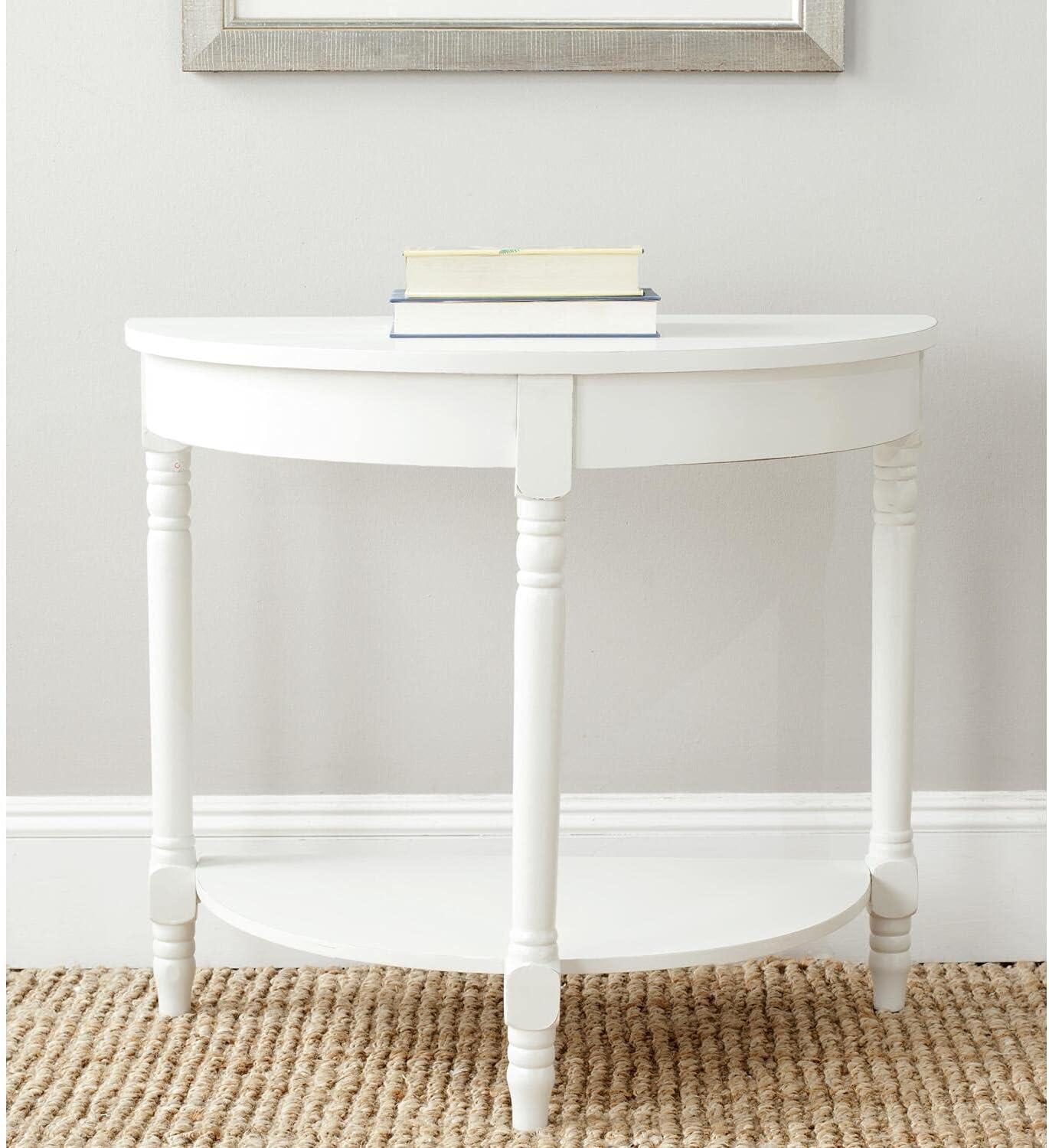 Transitional Beige Demilune Console Table with Turned Legs