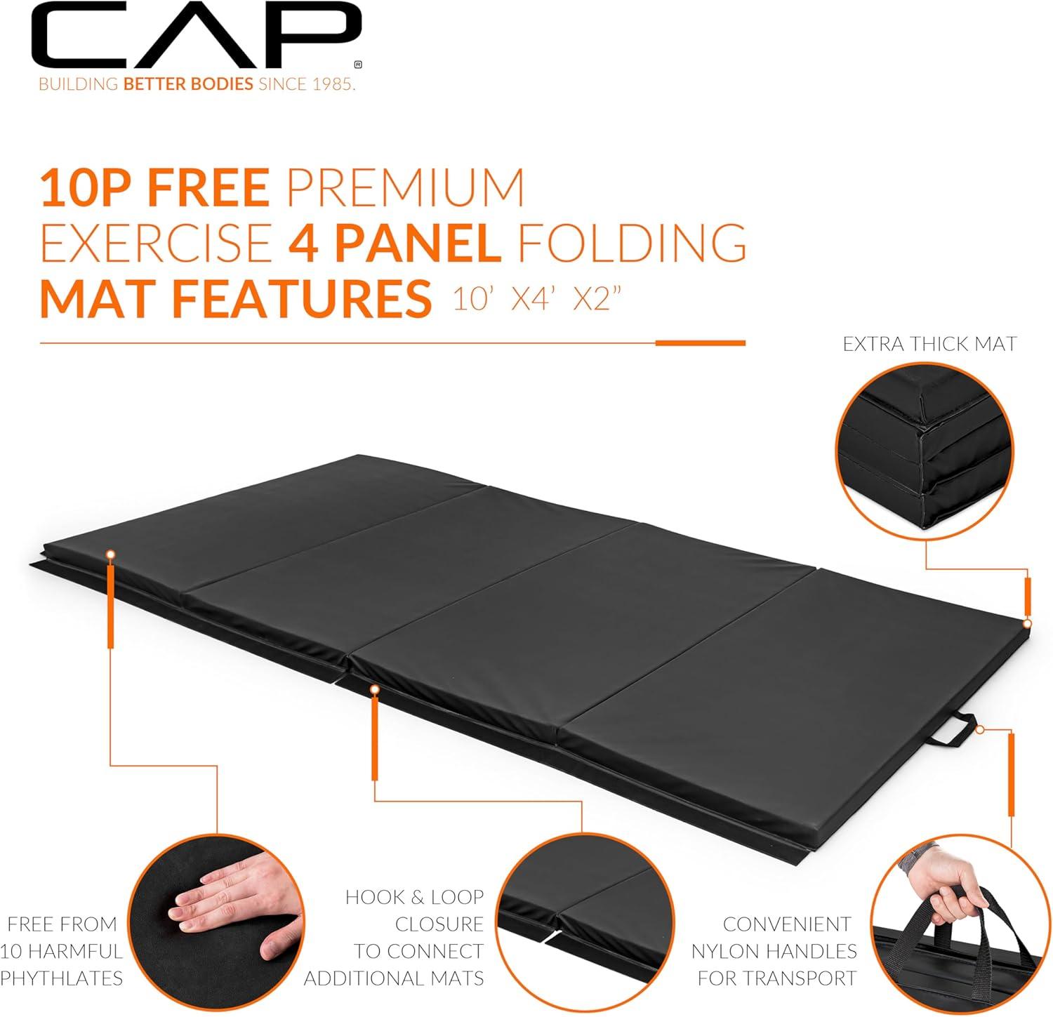 CAP Barbell All Purpose Folding Exercise Training & Gymnastics Balance Mat 10' x 4' x 2" thick, Black