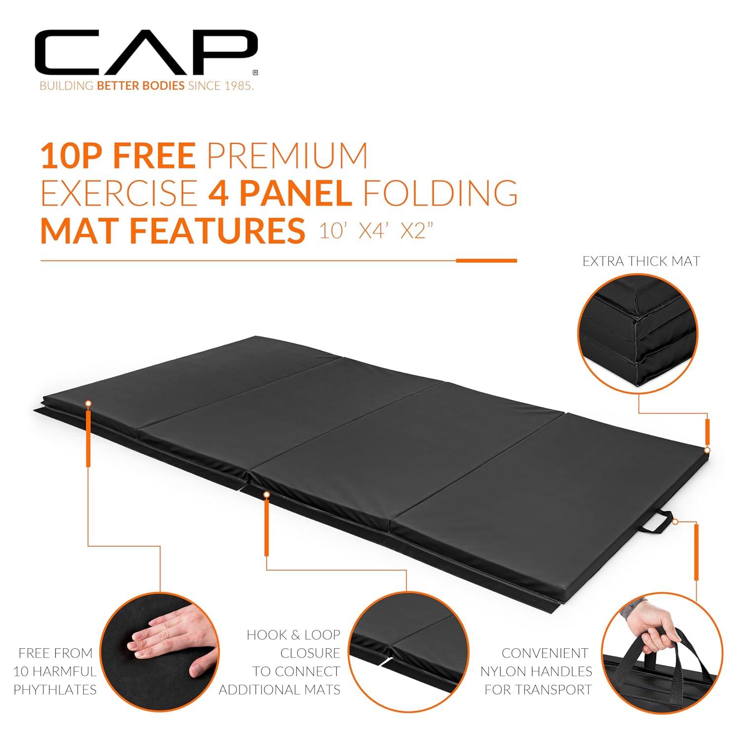 CAP Barbell All Purpose Folding Exercise Training & Gymnastics Balance Mat 10' x 4' x 2" thick, Black