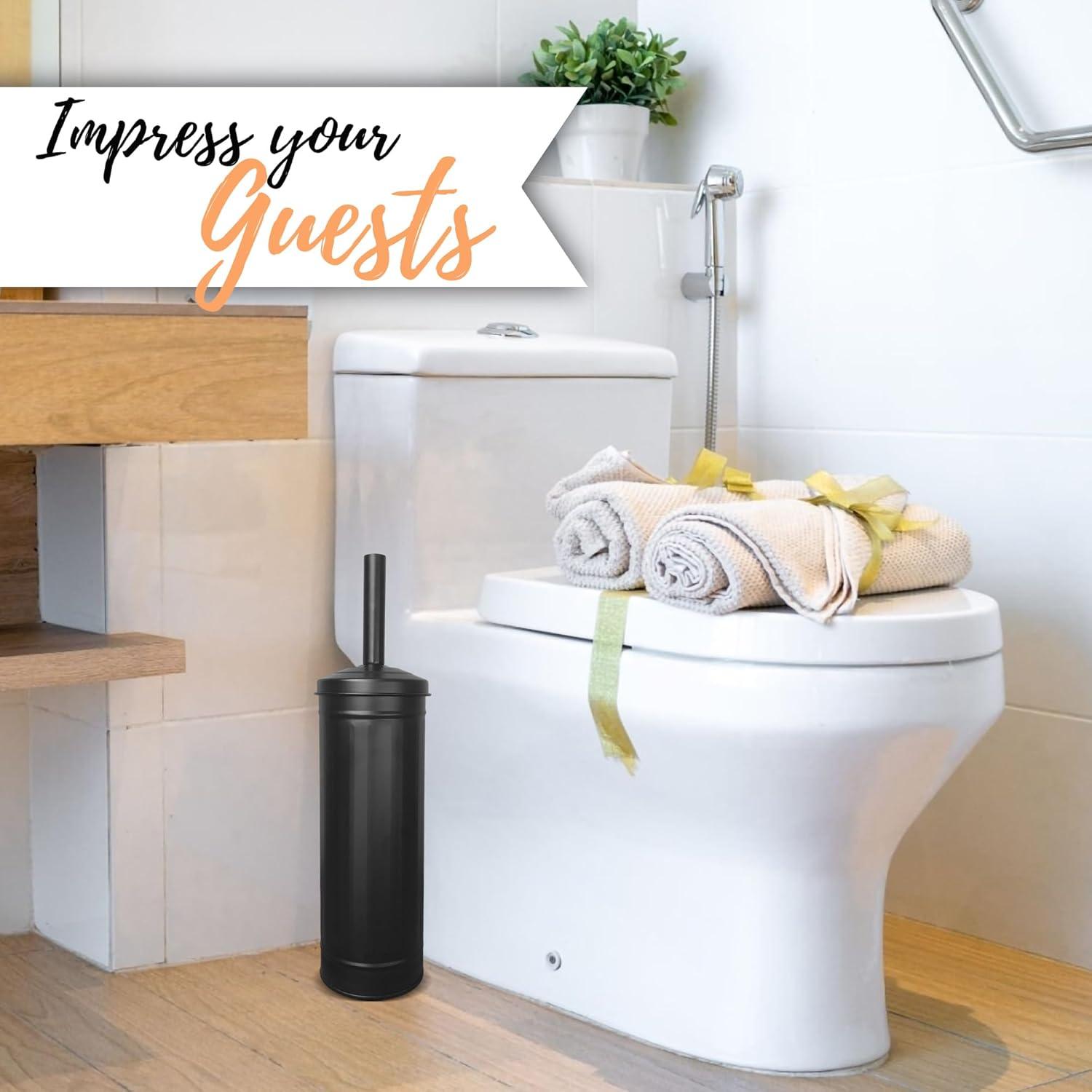 Autumn Alley Matte Black Metal Farmhouse Toilet Brush Holder Set - Farmhouse Bathroom