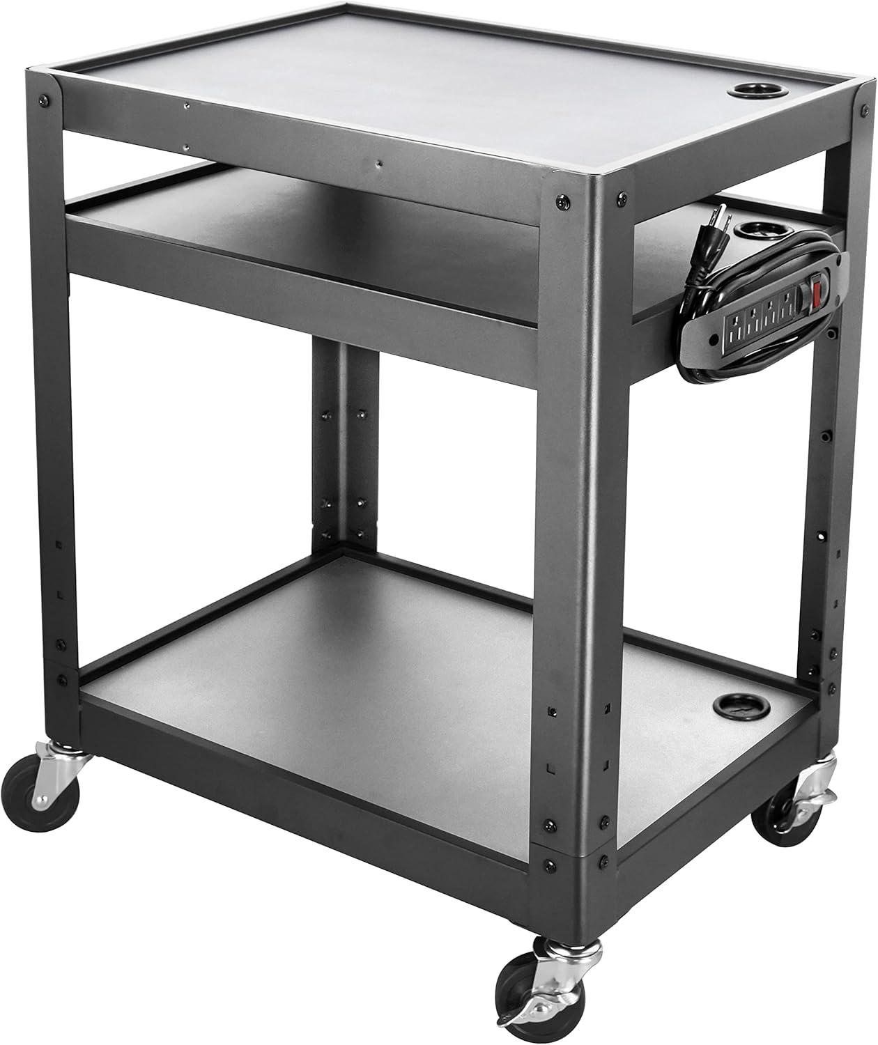 POCHAR Height Adjustable Metal Construction AV Cart - Supports up to 300 lbs