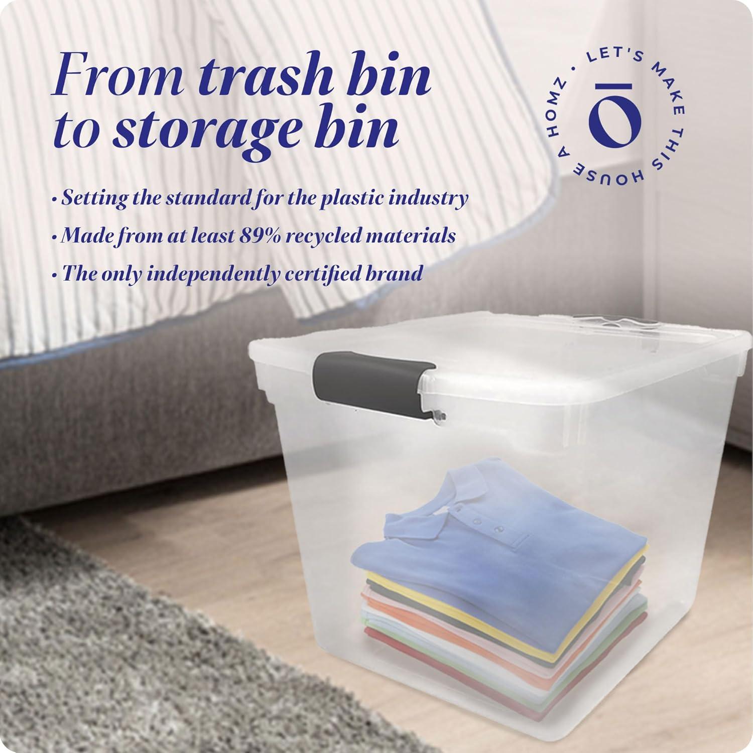 Homz 31 Quart Secured Seal Latch Extra Large Single Clear Stackable Storage Container Tote with Grey Handles for Home, Garage, or Basement, 4 Count