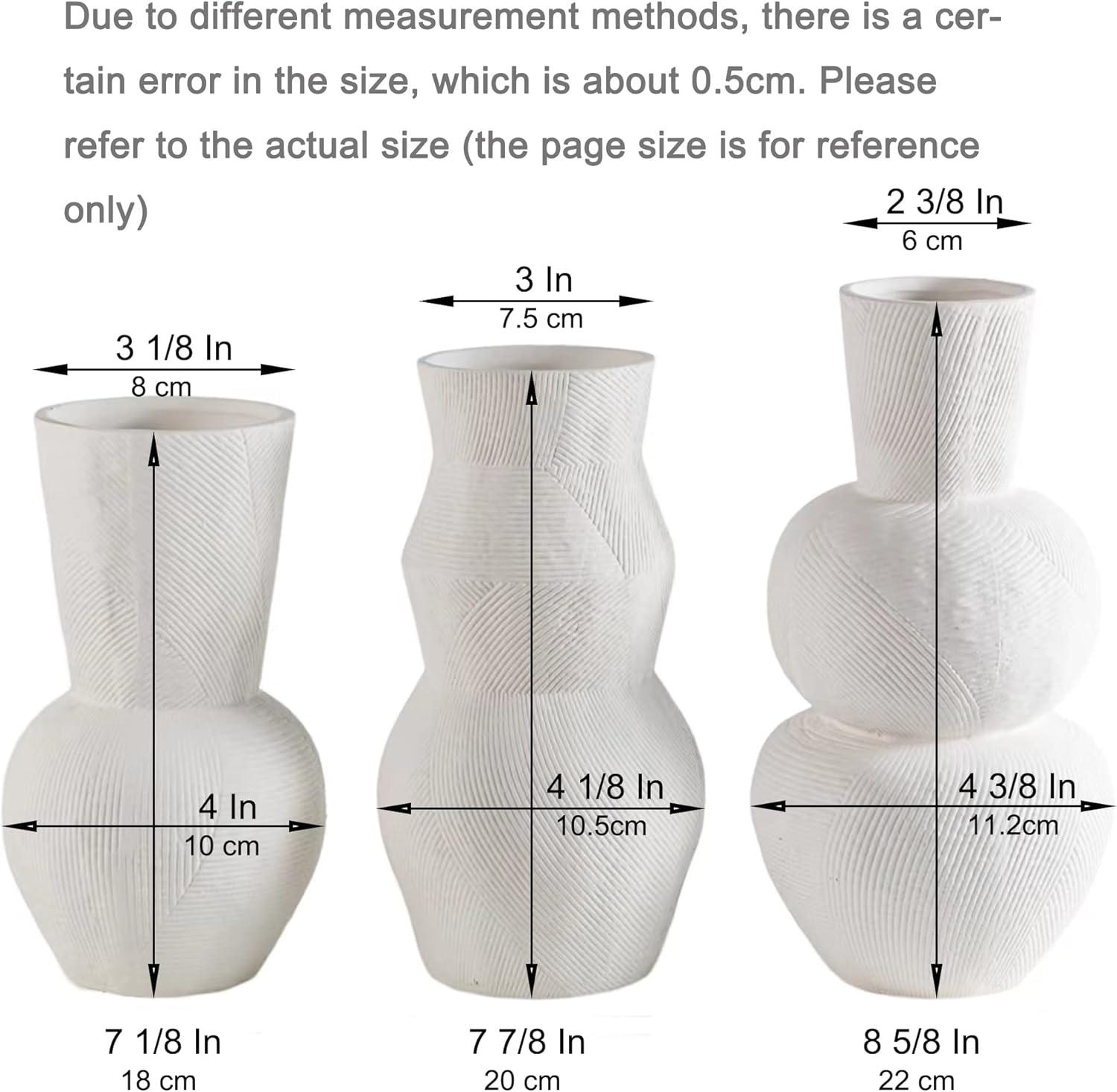 Matte White Textured Ceramic Vase Set of 3