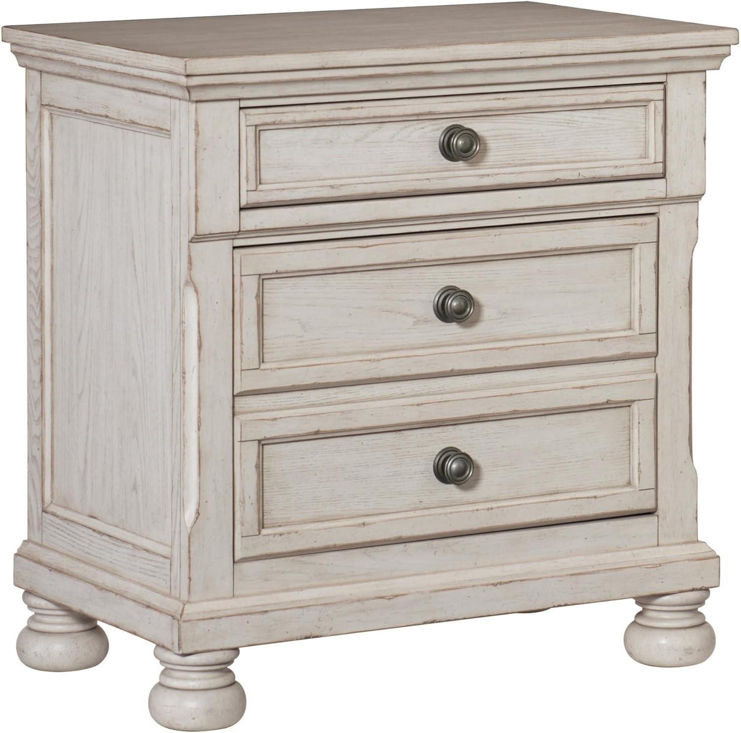 Cottage 2 Drawer Nightstand with Molded Details & Bun Feet, Antique White
