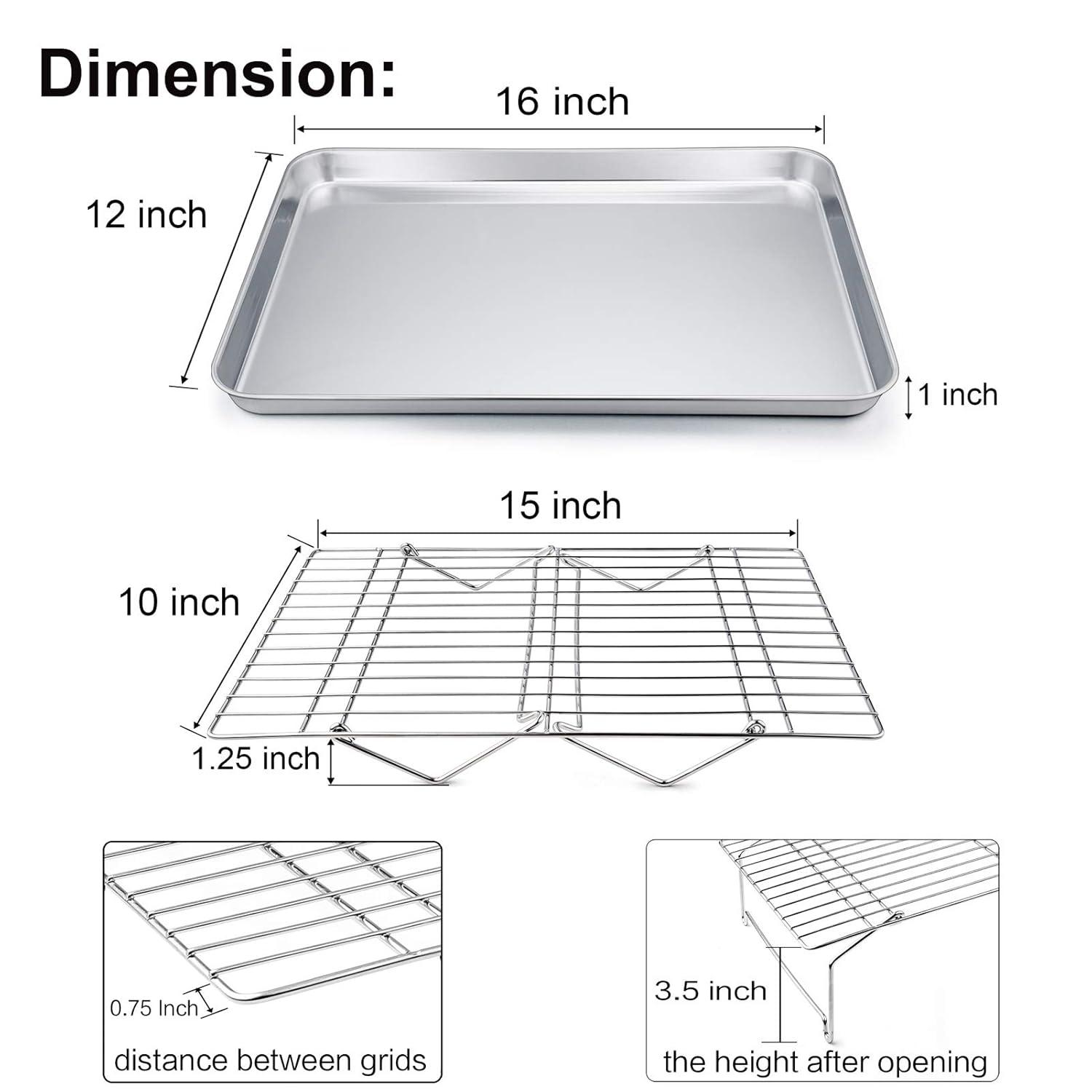 Baking Sheet with Rack Set, E-far Stainless Steel Baking Pans Tray Cookie Sheet with Cooling Rack, 16 x 12 x 1 inch, Non Toxic & Healthy, Rust Free & Dishwasher Safe - 4 Pieces (2 Sheets 2 Racks)