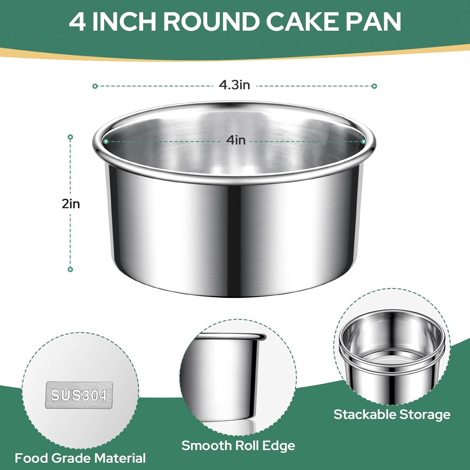 4 Inch Small Cake Pan Set of 4, VeSteel Stainless Steel Baking Round Cake Pans Tins Bakeware for Mini Cake Pizza, Quiche, Non Toxic & Healthy, Leakproof & Easy Clean, Mirror Finish & Easy Releasing