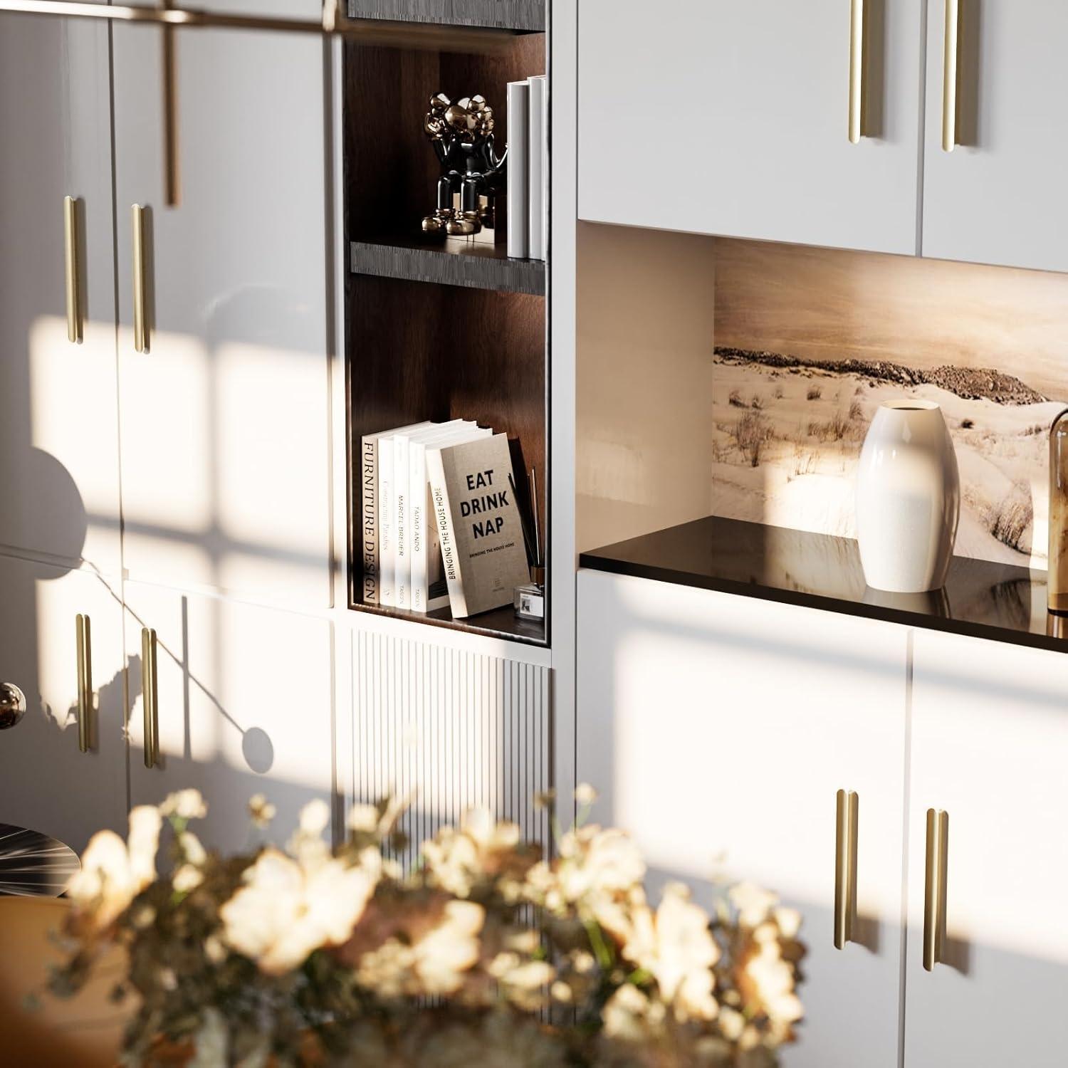 Cobbe Elite 10 Pack Luxurious Brushed Gold Cabinet Pulls, 5 Inch Hole Center, Handles & Knobs for Kitchen and Bathroom Cabinets and Drawers