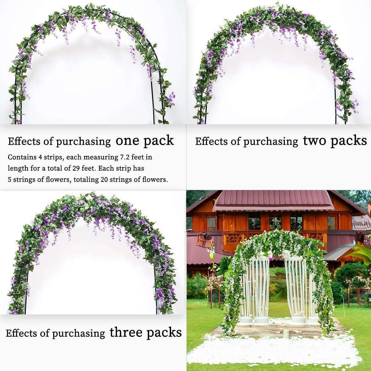 Sinhoon Wisteria Artificial Flowers Garland, 4 Pcs Total 28.8ft Artificial Wisteria Vine Silk Hanging Flower for Home Garden Outdoor Ceremony Wedding Arch Floral Decor (Light Purple)