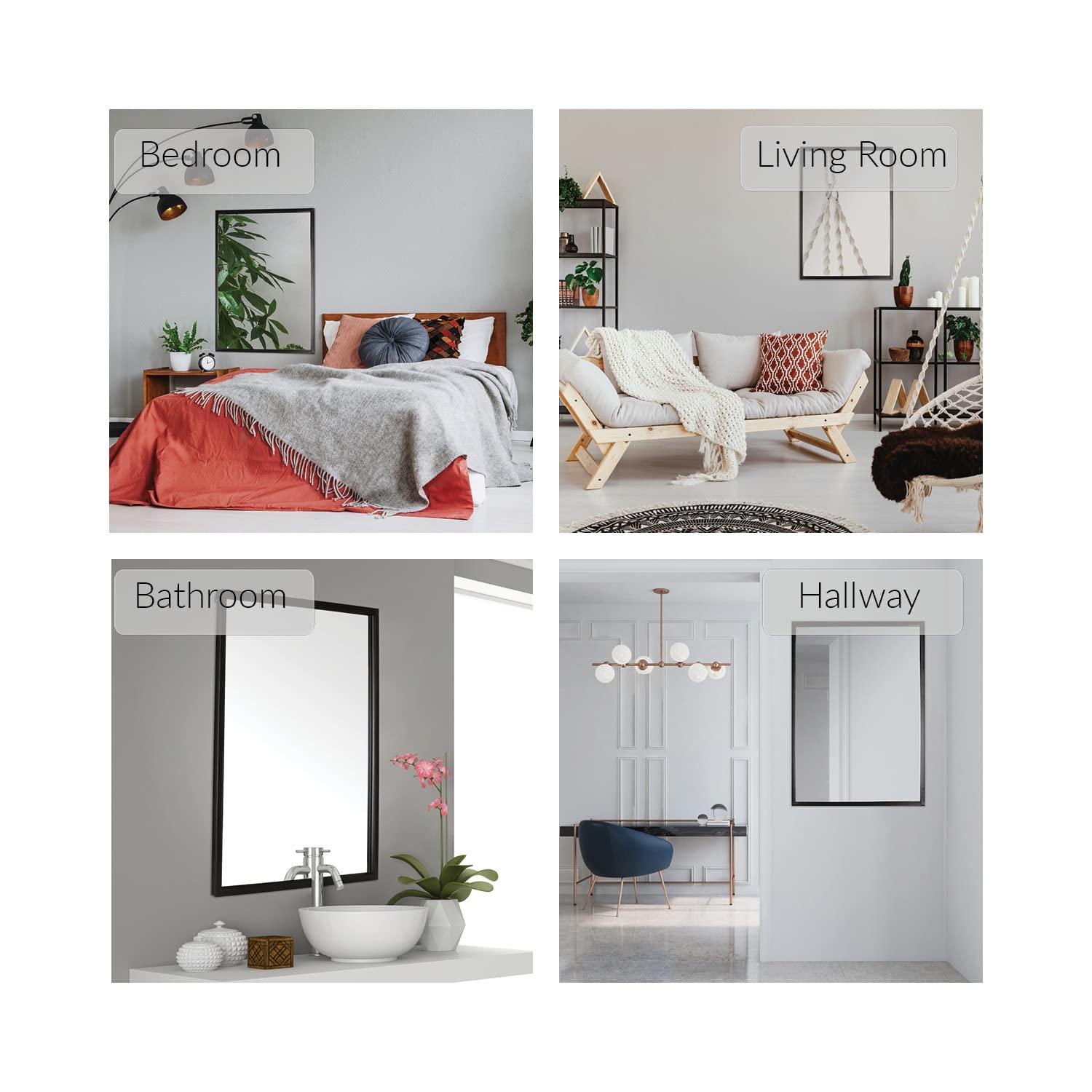 Mirrorize Large Wall Mounted Mirror, Full Body Rectangle Metal Frame Black Mirror, Bathroom Vanity Mirror for Wall, 35"X24"
