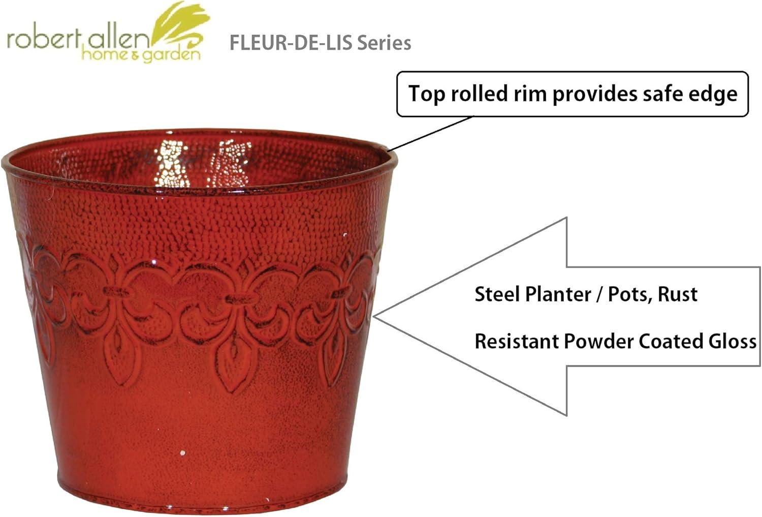 Robert Allen MPT01889 Fleur De Lis 6 in. Cayenne Red Metal Planter