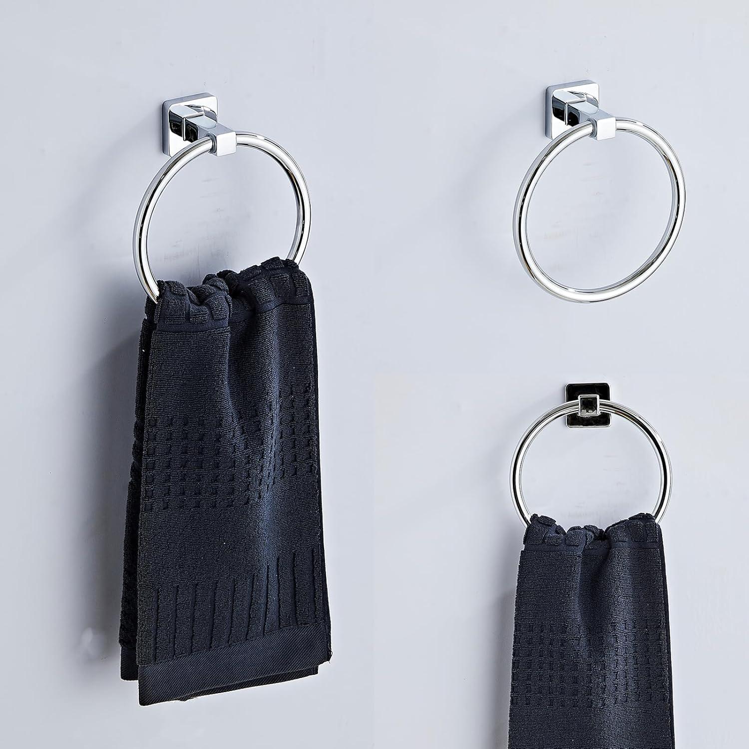 Chrome Bathroom Hardware Set 4 Pieces,Bathroom Accessories Set Stainless Steel Wall Mounted, Hand Towel Bar, Towel Ring, Robe Towel Hooks,Toilet Paper Holder,Towel Bar Set, 23.6 Inch