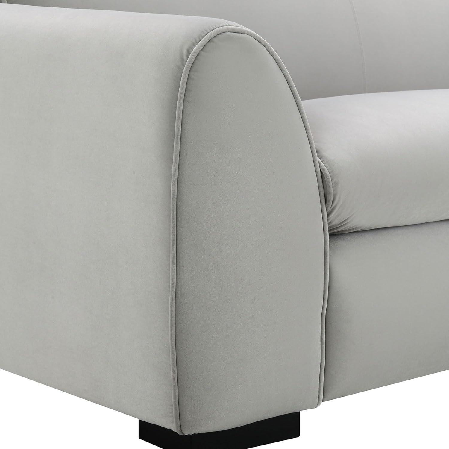 Light Grey Velvet Sofa with Solid Wood Bracket Legs