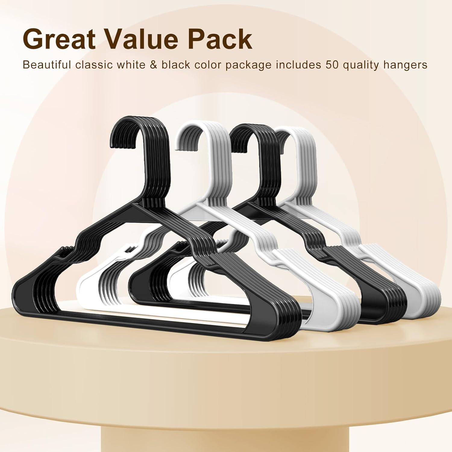 Lux Decor Collection Plastic Hangers Pack of 50, Non-Slip Coat and Shirt Hangers - Black